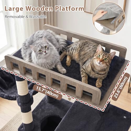 Cat Tree Sturdy Cat Tower with 2 Spacious Cat Condos GCT029G (60 inches / Dark Gray)