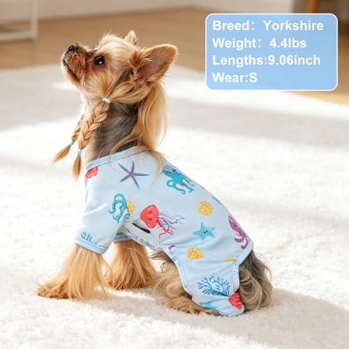Dog Pajamas Pjs Summer Dog Clothes for Small Dogs Girl (Octopus Blue / Medium(6-9lb ))