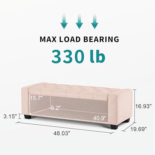 48" Ottoman with Storage (Pink / 19.7"D x 48"W x 16.9"H)
