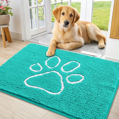 Dog Door Mat for Muddy Paws (36"X24" / Turquoise and White)