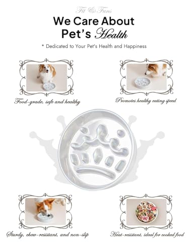 Dog Bowls Slow Feeder Ceramic (Crown Silver / M-1.5 Cups)