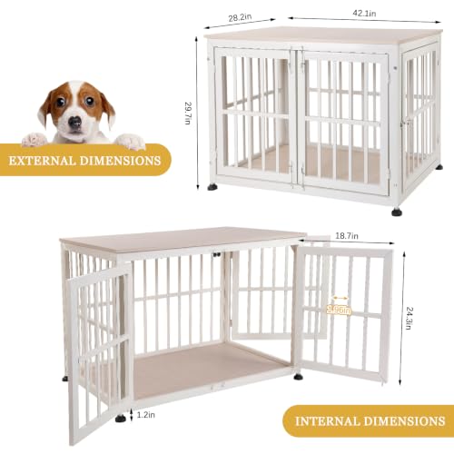 42 Inch Dog Crate Furniture for Large Medium Dogs (Beige / 42.1"L x 28.2"W x 29.7"H)
