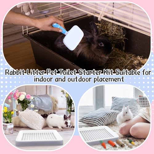 19 Pcs Rabbit Starter Kit Small Bunny Litter Box Animal Grooming Kit Water Bottle Bunny Toys Hay Feeder Bowl Blankets with Cleaning Set for Guinea Pig Rabbit Accessories (White / Cloud)