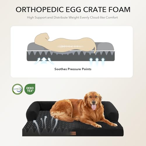 Orthopedic Washable Dog Bed for Extra Large Dogs (Black / 53.0"L x 42.0"W x 8.0"Th)