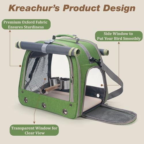 Bird Carrier Parrot Travel Cage with Perch (Green)