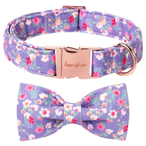Cartoon Dog Collar with Bow Spring Summer Collar with Mutiflower for Small Medium Large Boys Girls Dogs (Small / Multiflora bow)