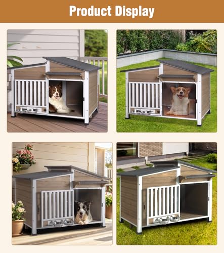 Dog House Outdoor Reinforced Iron Frame and Rotating Bowls