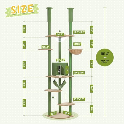 Floor to Ceiling Cat Tree (XXL(93''-101'') / Green)