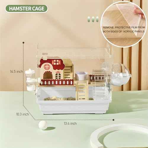 8 in 1 Clear Acrylic Hamster Cage with All Accessories (13.4"L x 10.2"W x 12.6"H / White)