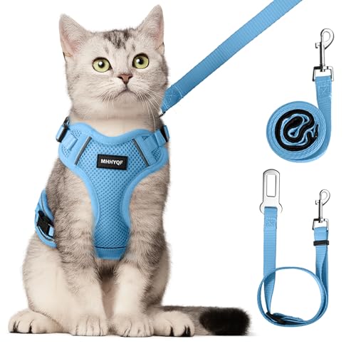 Cat Harness Cat Car Harness and Leash for Walking (Blue / Medium)