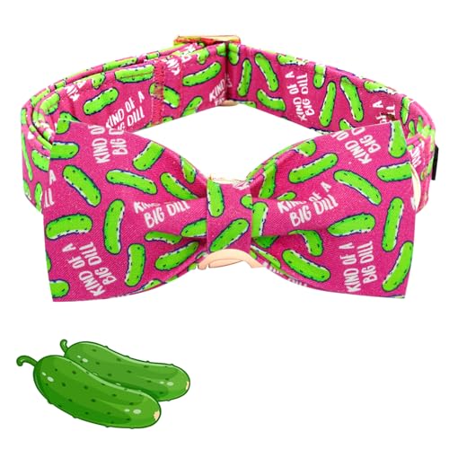 Dog Collar Dill Pickles Print Pet Collars with Bow Soft Cutton Boy Puppy Gift Adjustable Pink Bowtie Dog Collar for Small Puppy (Pink Dill Pickles / Small (Pack of 1))
