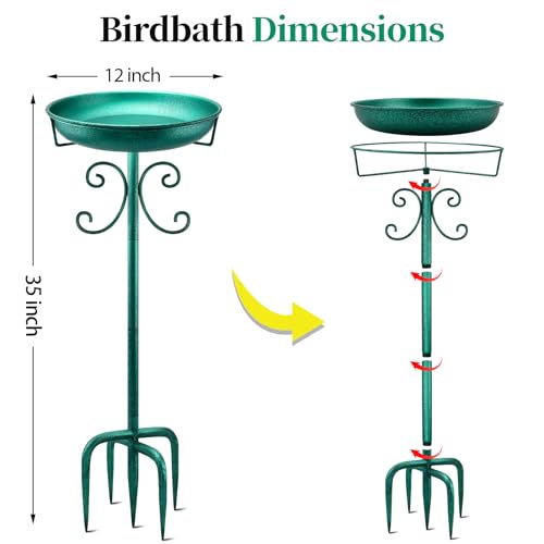 35In Metal Bird Bath for Outside (Green)