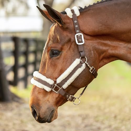 Valkyrie Ultra Fleece Padded Leather Fuse Breakaway Horse Halter (Brown/Ivory White / Warmblood)