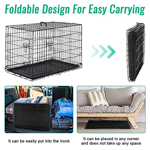 Dog Crate for Large Dogs 42 Inch Folding Metal WirePet Cage Double Door W (Black)