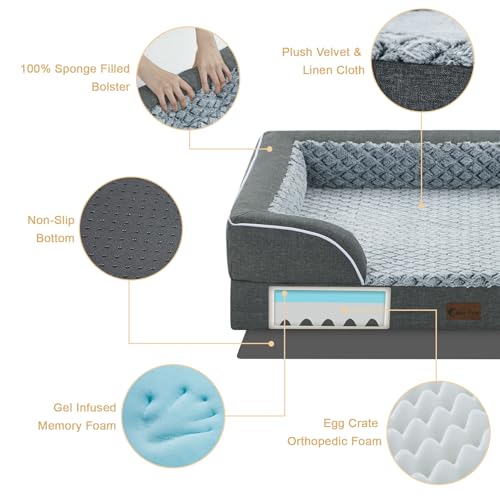 Orthopedic Dog Bed for Extra Large Dogs (Dark Grey / 45.0"L x 35.0"W x 8.5"Th)