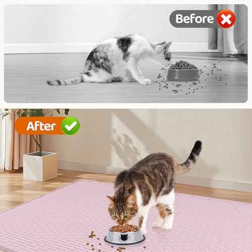 Cat Food Mat 34" x 22" Large Silicone Pet Feeding Mat for Food and Water Bowls Non (Pink / 34"L x 22"W)