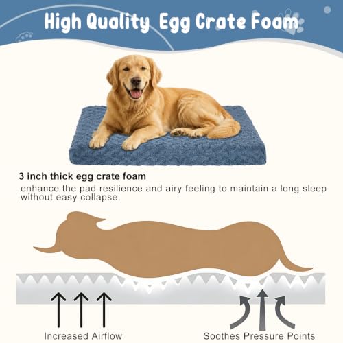 Dog Bed Mat Crate Pad Mattress (Navy/Grey / XXL(47"*29"*3"))
