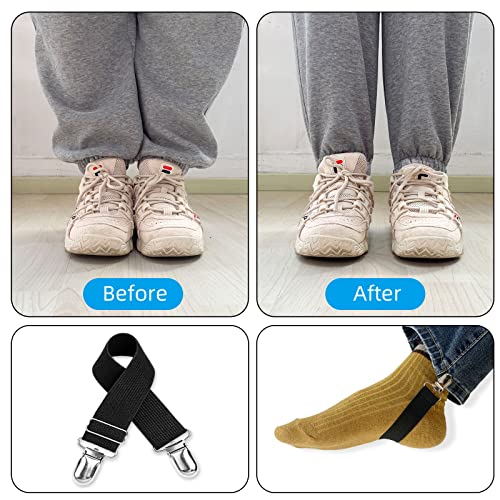 8pcs Adjustable Boot Straps Pant Stirrups Clips Boot Clips for Women and Men Motorcycle Biker Smooth Jeans Trousers Bed Sheets (8pcs Black)