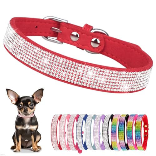 Bling Rhinestone Dog Collars for Small Dogs Diamond Cat Collar Red XS (1Red / XS)