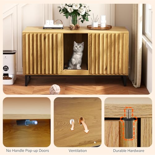 Double Litter Box Enclosure (Natural / 47.6"L x 21.5"W x 26"H)