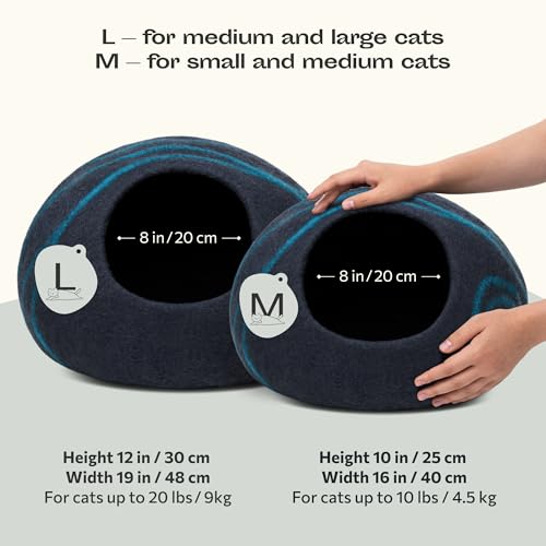 Cat Cave Merino Wool Bed for Indoor Cats (Black Aqua, Medium)