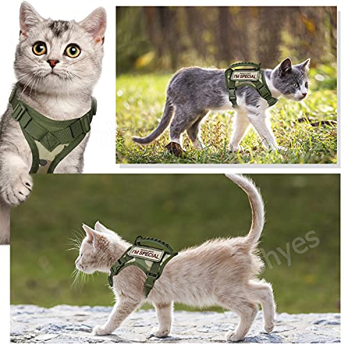 Tactical Cat Harness for Walking Escape Proof (Large / green-camo)