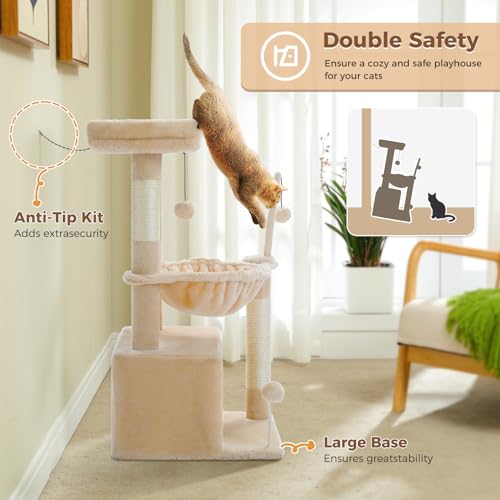 4-in-1 Cat Tree for Kittens & Small Cats, 33in Beige Tower (Beige / L(15.8"L x 15.8"W x 33"H))
