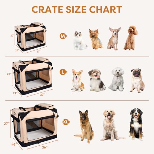 3 Door Portable Collapsible Soft Dog Crate Carrier with Bed (Camel)