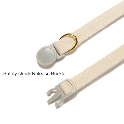 2 Pack Soft Corduroy Cat Collars with Bow Tie & Bell Adjustable Breakaway Kitten Bowtie Collar for Female Male Cats (S:Neck 7.0" - 11.0" / Corduroy-White Grass Green)