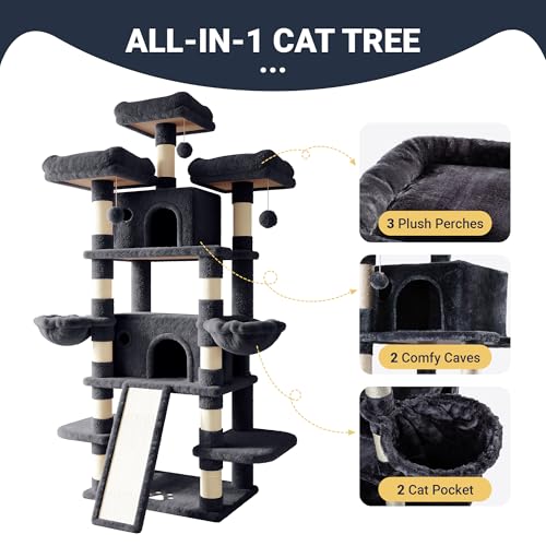 82 Inches Large Cat Tree (82 in / Smoky Grey)