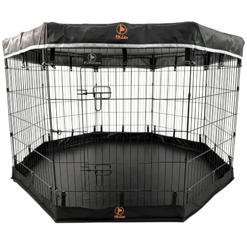 Puppy Playpen with Top Cover & Bottom Pad (Black / Medium Pen: 36-Inch High)
