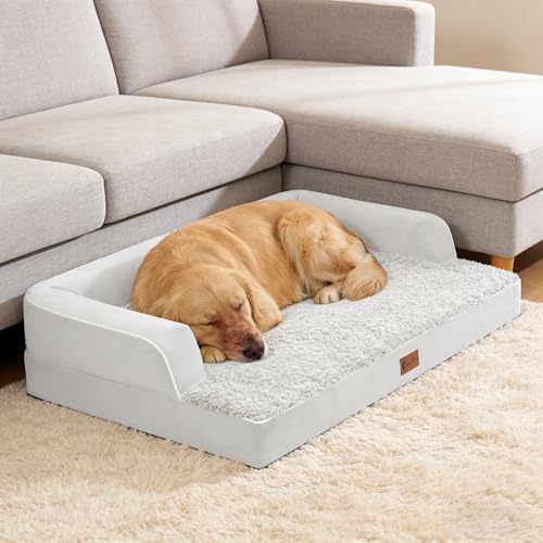 Waterproof Orthopedic Dog Bed for Large Dogs (Grey White / 36.0"L x 27.0"W x 7.0"Th)