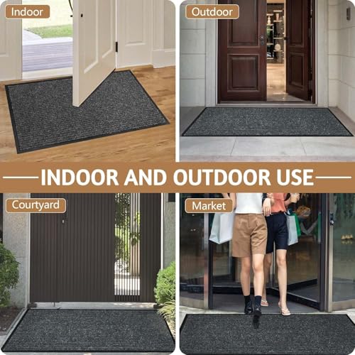 Front Door Mat (4' x 5' (Rectangular) / Dark Grey Striped)