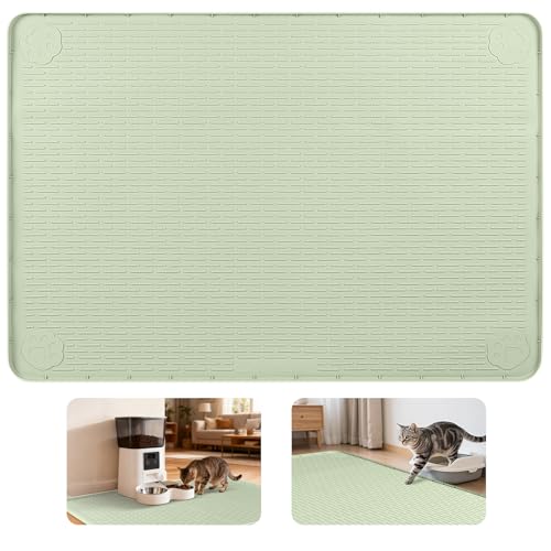 Cat Food Mat Extra Large Silicone Pet Bowl Mat 57''x40'' (Green / 57"L x 40"W)