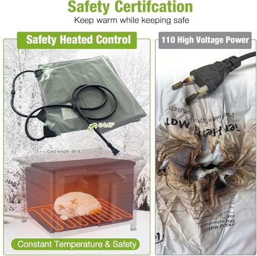 Heated Outdoor Insulated Dog House with Heating Pad and 6