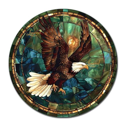 Metal Sign Tin Sign Circular Stained Glass American Bald Eagle Bathroom Signs for Home for Yard 8×8 Inches (8×8 Inches / American Bald Eagle-2)