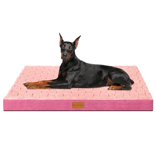 Orthopedic Large Dog Bed Washable Pet Crate Mat 56''X40'' Pink (Pink / 56"L x 40"W x 3.5"Th)