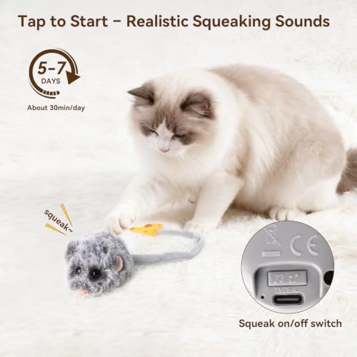 Interactive MigiMouse Cat Toy 360° Rolling & Spin with Wiggling Tail for Indoor Cats Smart Motion Sensor