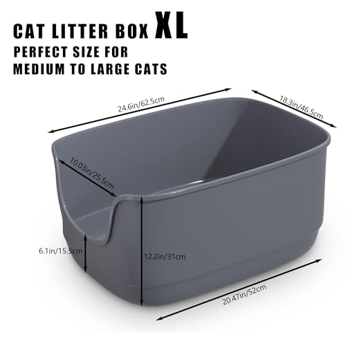Large Cat Litter Box with High Sided 24.6"x18.3"x12.2" (Grey)