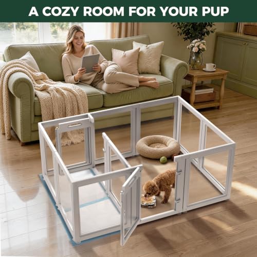 AuraSpace Acrylic Dog Playpen System with Lick Mat (White / 24"H)