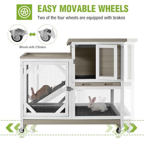 Rabbit Hutch Indoor 2 Story with 3 Doors (White＆Matcha)
