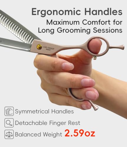 Professional Curved Chunker Dog Grooming Scissors 7.0'' Rose Gold Thinning Shears Extremely Sharp Blades 440C Stainless Steel Thinning Shears Durable Smooth Fine Cut for Dogs and Cats (Curved Chunker / 7")