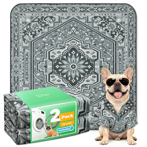 Washable Pee Pads for Dogs (Boho Grey / 35" Square (2 Packs))