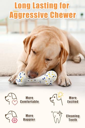 7.28" Indestructible Large Bone Balls for Aggressive Chewers Durable Stick Bouncy Interactive Chew Toy for Dogs Fetch Game Lightweight Floating Outdoor Training (White-Bone)