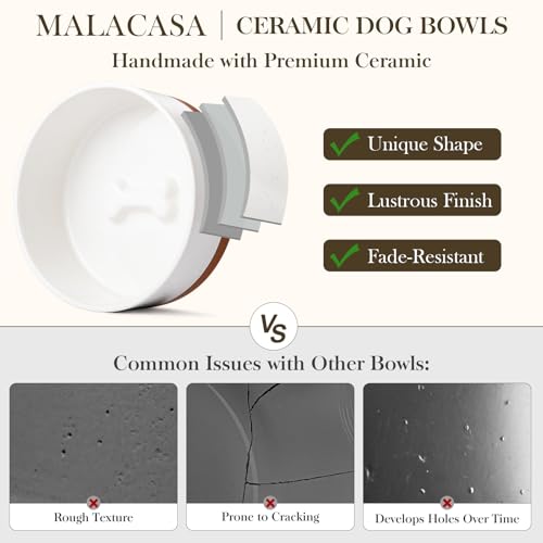 Dog Bowls Set with Wooden Stand (L-6 Cups / Vanilla White（2 PCS with Stand）)