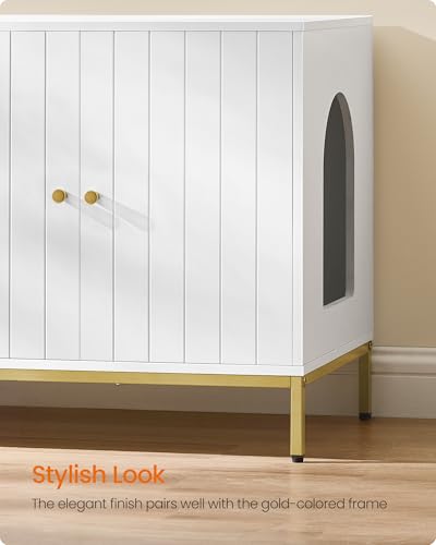 Double Cat Litter Box Enclosure (White + Gold / XXL (47.2"L x 17.7"W x 21.7"H))