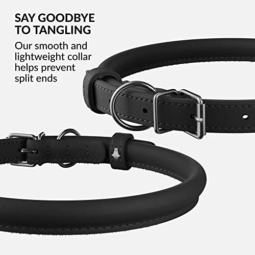 Tangle Free Rolled Leather Dog Collar (Black / XXS)