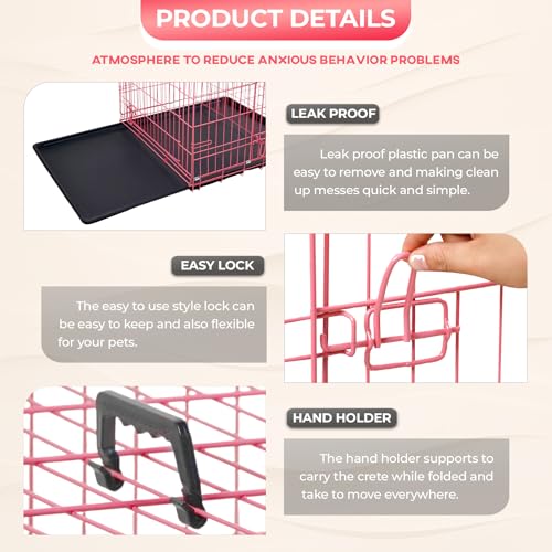 30" Foldable Metal Dog Crate (Pink)