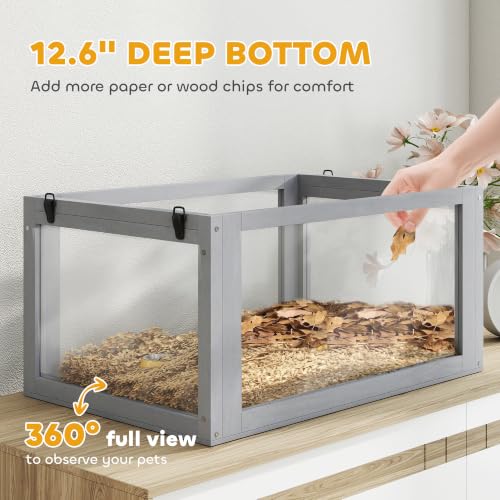 Wooden Hamster Cage 3 Tier for Dwarf Gerbil 24"x16"x29.5" Light Grey (Light Grey / 15.7"L x 23.6"W x 29.5"H)