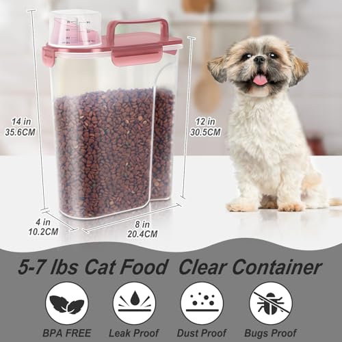 5-7Lbs/6Qt Dog Cat Storage Container Portable with Upgraded Large Spout and Cup, Plastic Pet Food Dispenser for Small Animal Kibble, Bird Seed, Oatmeal, Rice, Flour, Brown Sugart- Clear pink (Clear Pink / 5L-1pack)